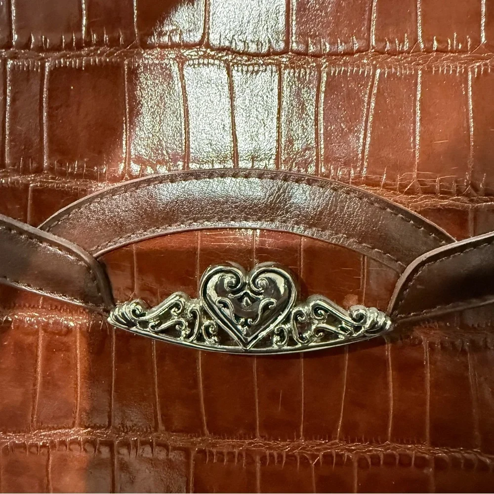 Vtg MARC CHANTEL EMBOSSED Crocodile Brown Leather Briefcase RARE Zip Closure